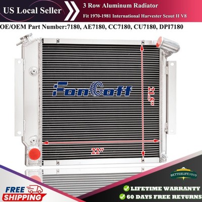 3-Row Aluminum Radiator Fit 70-1981 International Harvester Scout II V8 7180