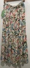 Lands End Skirt M New Floral A-Line Eco Flowy Rayon Pull On Belted L 14-16 NWT