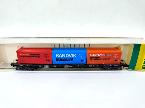 353N - Minitrix 3507 - Flachwagen DB mit 3x Container SANDVIK - top in OVP | Condition: Gebraucht