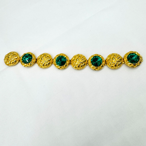Vintage Carol Dauplaise Gold-Tone and Emerald Green Rhinestone Bracelet - Picture 2 of 6