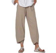 Ladies Baggy Linen Harem Capri Pants Loose Cropped Comfy Elastic Waist Wide Leg