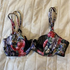 Vtg Victorias Secret Bra 34B Black Floral Mesh Balconette Underwire Y2K 90s