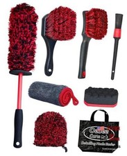 8PCS Wheel Cleaning Kit with Microfiber Brush Rubber Grip Tire Red Black