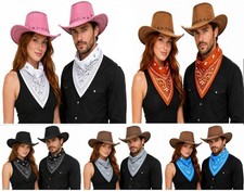 Adults Suedette Cowboy Hat & Wild Rag Neckerchief Wild West Western Fancy Dress