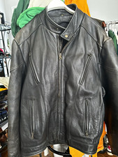 Men  s Black Leather Biker Jacket Full Zip Stand-Up Collar Zipper Pockets Short