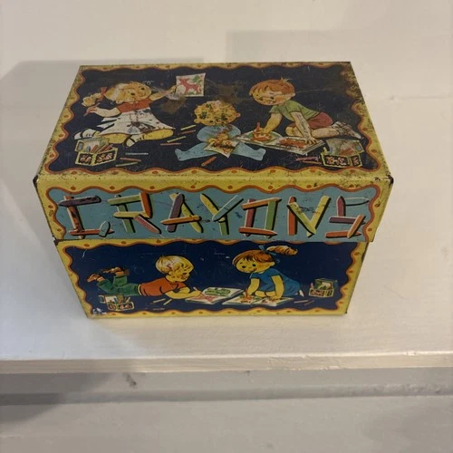 Vintage Crayon Tin Box 4.5" X 6.25" Kids J Chein & Co USA Made Pencil Box 1970s