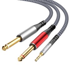 1/8" to 1/4" Stereo Y-Splitter Cable-10ft, 3.5mm TRS to Dual 1/4" 6.35mm TS M...