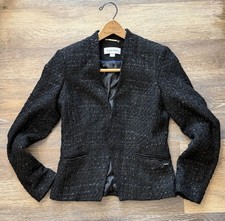 Calvin Klein Metallic Boucl  Tweed Open Front Blazer Jacket Black Size 2