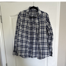 Express Men's Fitted Plaid Button-Up Shirt Blue White Gray Size M