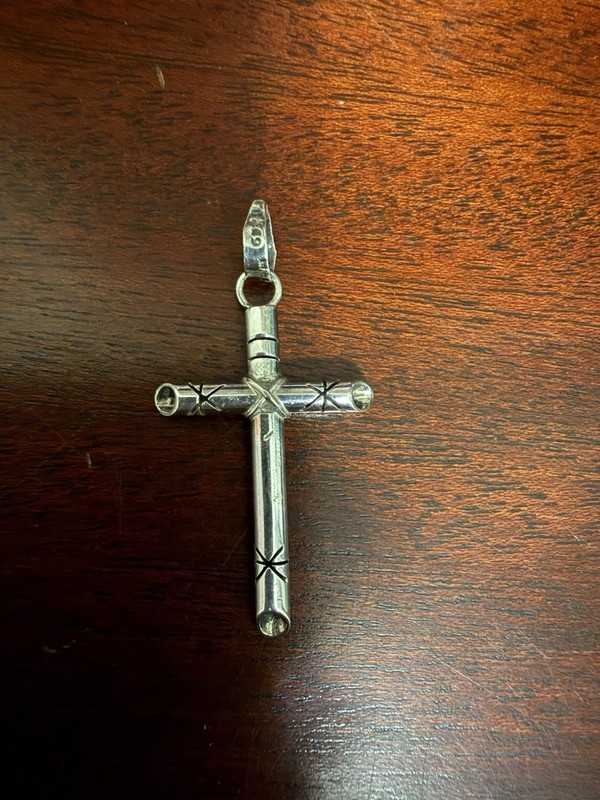 MEXICO 925 Silver  Vintage Etched Cross Pendant