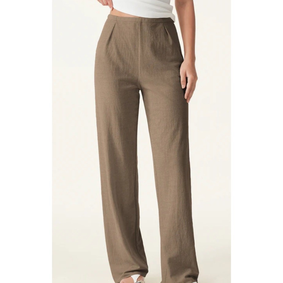 OGL Linen Tan Wide Leg Pull On Casual Pants Trousers Size Large L NWT