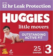 Huggies Little Movers Diapers Size 3 Leak Protection, 25 Count