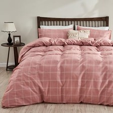 100 Natural Cotton Twin Duvet Cover Set, 2pcs Plaid Duvet Twin 68" 90" 0303