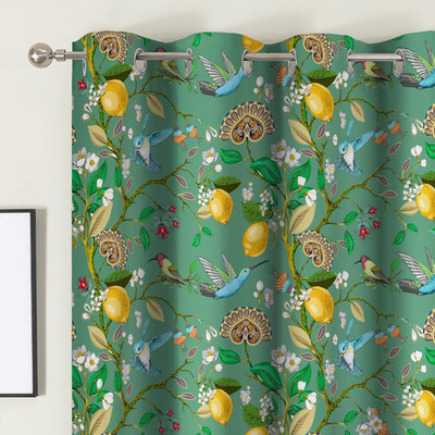 Floral Blackout Curtains 84 Inch Length 2 Panels, Sage Green Hummingbird Branch 
