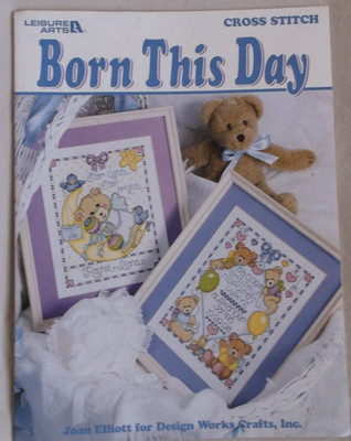 BORN THIS DAY birth announcement cross stitch pattern chart 3 designs bear bunny