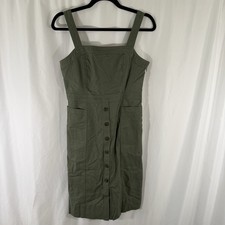 Gap Knee Length Dress Women's 2 Petite Green Sleeveless Zip Side Cotton Blend
