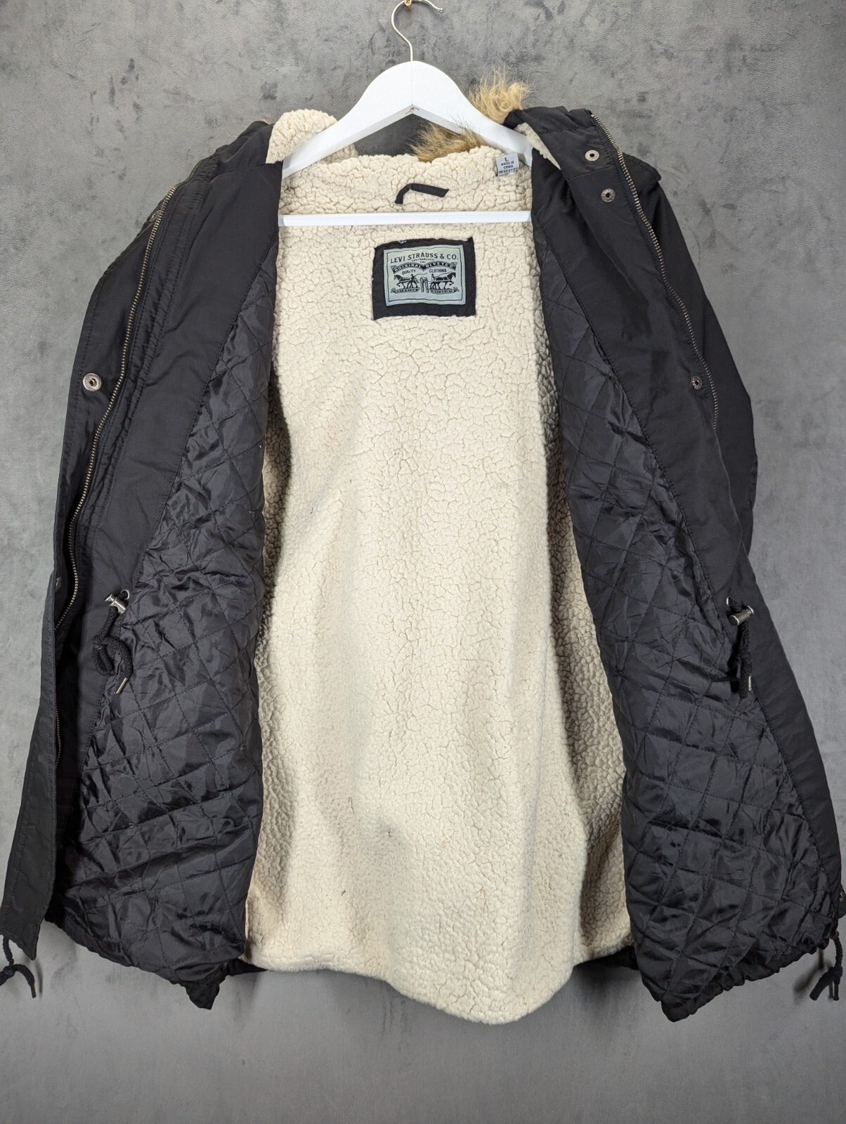 Levi’s Sherpa Lined Hooded Parka Jacket Womens Size Large Adjustable Toggles image 7