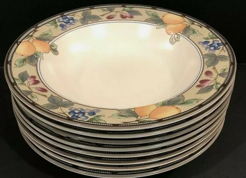 9 Mikasa Intaglio Garden Harvest 9 1/2" Rimmed Soup Pasta Salad Bowls EXC