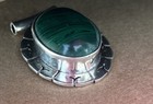 Vintage Mexico TC-140 Sterling Silver 925 Green Malachite Oval Pendant — photo 3