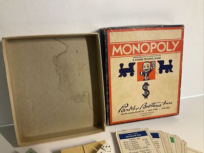 Vintage 1940s MONOPOLY Board Game Parker Brothers Wood Pieces - No