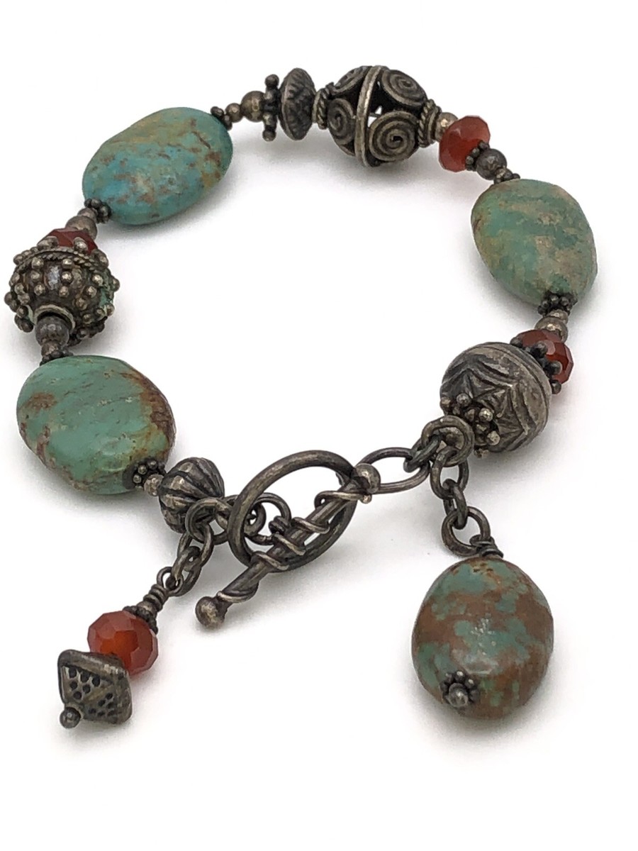 VINTAGE 925 STERLING SILVER NATURAL STONE BRACELET hand made | eBay