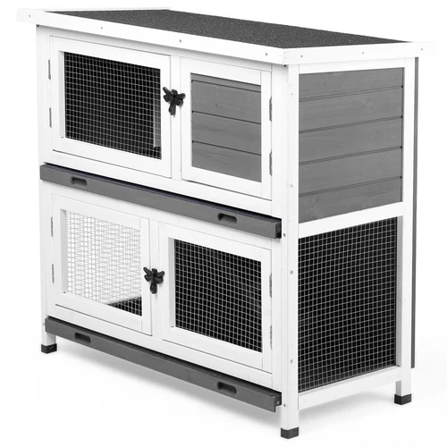 2 Story Outdoor Solid Wood Rabbit Hutch Bunny Cage with 2 Large Main Rooms - Picture 7 of 7