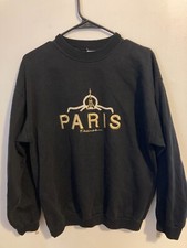 Vintage Medium 1980's Black Embroidered Pullover Sweatshirt - Paris France -