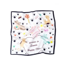 100% Mulberry Silk 20" White Square Scarf Women Neckerchief Wrap Colorful Cats