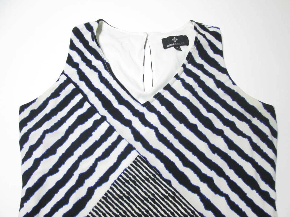 Ronni Nicole 女式 8 码紧身连衣裙黑色/白色无袖 V 领 Midi 长度 — 第 3/4 张图片