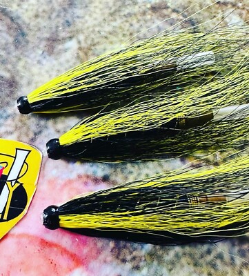 3 V Fly 1.5 & 2 Inch Ultimate Spring Black & Yellow Salmon Tube Flies & Hooks