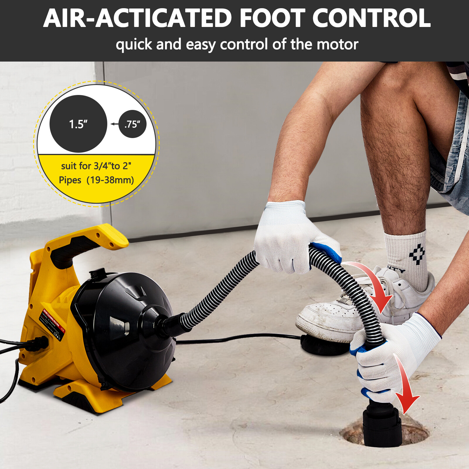 30Ft x3/10'' Sewer Snake Drain Auger Cleaner Cleaning Machine for 3/4''-2'' Pipe