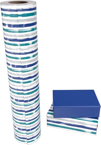 Celebrate with Reversible 30x100 Wrapping Paper - Blue Navy & Grey Awesome - Picture 4 of 8
