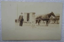RPPC POSTCARD MAN & DOG NEXT TO HORSE DRAWM COVERED WAGON #2