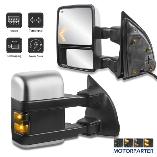 Chrome Tow Mirrors Power Heated Turn Signal For 99-07 Ford F250-F550 Super Duty