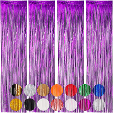 Voircoloria 4 Pack Purple Foil Fringe Backdrop Curtains, Tinsel Streamers