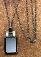 OB Ostby Barton STERLING SILVER BLACK Jet Glass Paste Pendant NECKLACE ART DECO