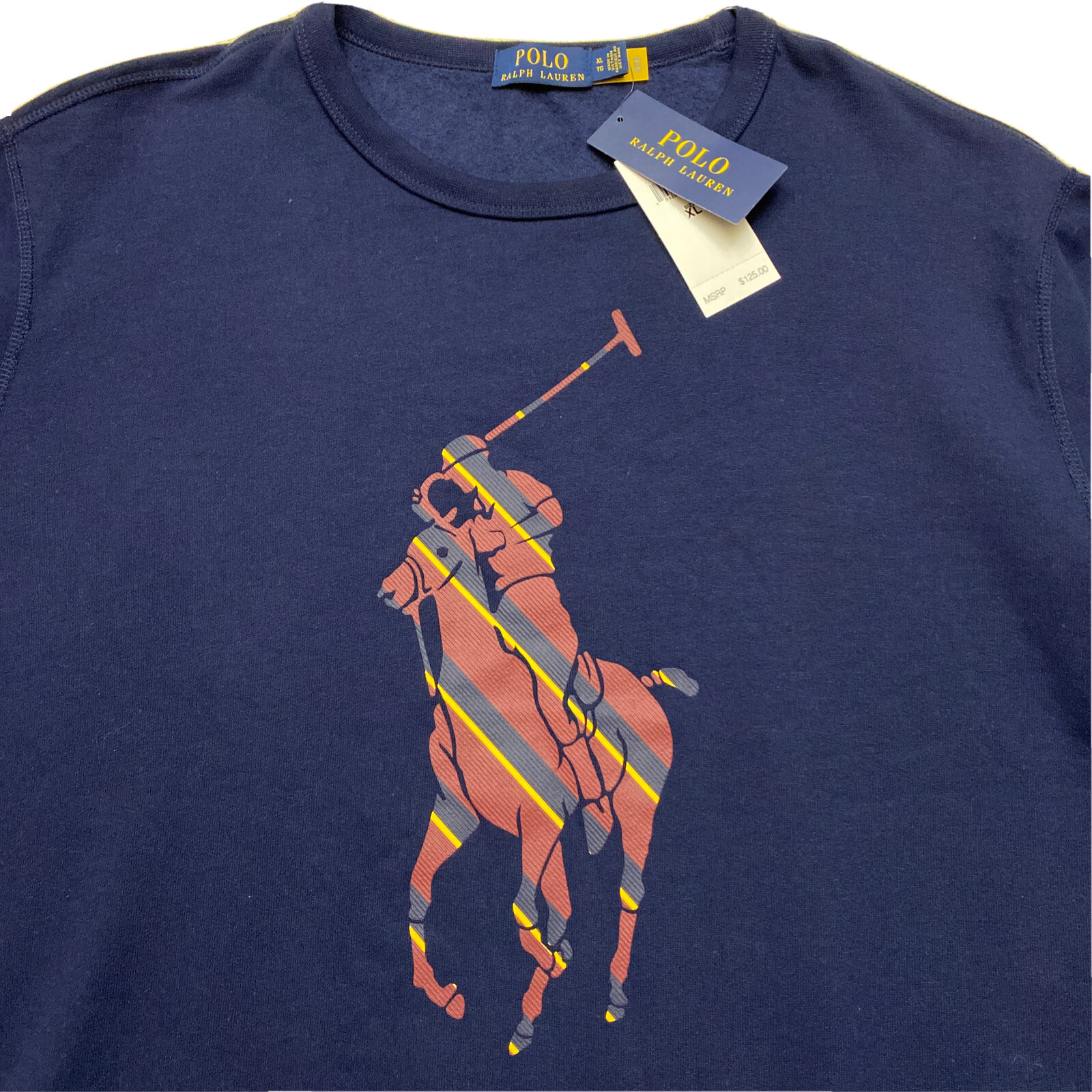 Polo Ralph Lauren XL Big Pony Logo Pullover Felpa Navy Nuova con etichette $125
