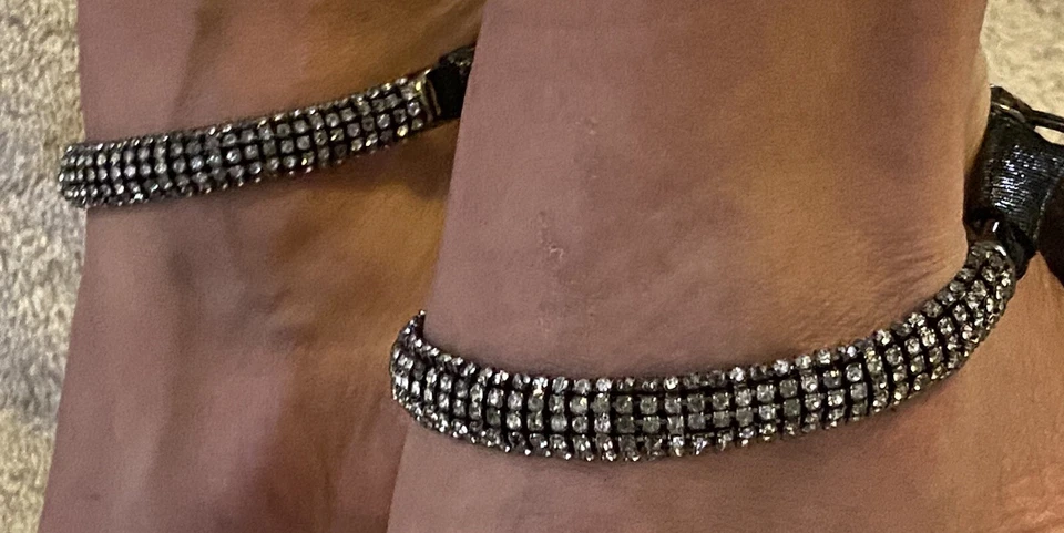 Loriblu 尺寸 9 - 39 尖头高跟鞋深银色施华洛世奇踝带性感 — 第 3/4 张图片