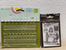 Set Of 2 Mixed Brands Clear Stamps Textile Borders & Sewing New