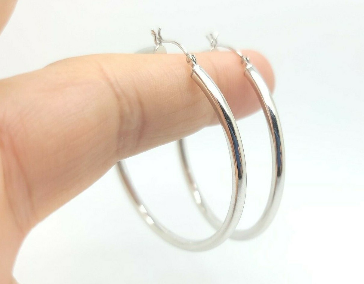 925 Sterling Silver 2 Inch Hoop Earrings Gem