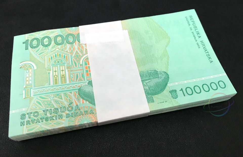 CROATIA 100,000 100000 Dinara X 100 PCS 1993 P-27 Bundle UNC Uncirculated - Image 2 of 3