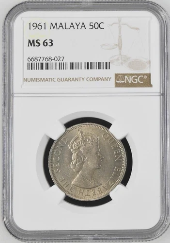 Malaya 50 Cents 1961 NGC MS 63