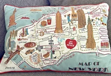 Alice Tait New York City Map Printed Embroidered Pillow Feather Filled 13” X 20”