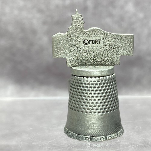 Crater Lake Oregon Souvenir Thimble By Fort - Pewter W/ Enamel Shield - Picture 3 of 6