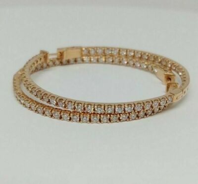 2.95 ct Diamond Hoop Eternity Inside Out 14K Rose Gold Push-Back Earrings