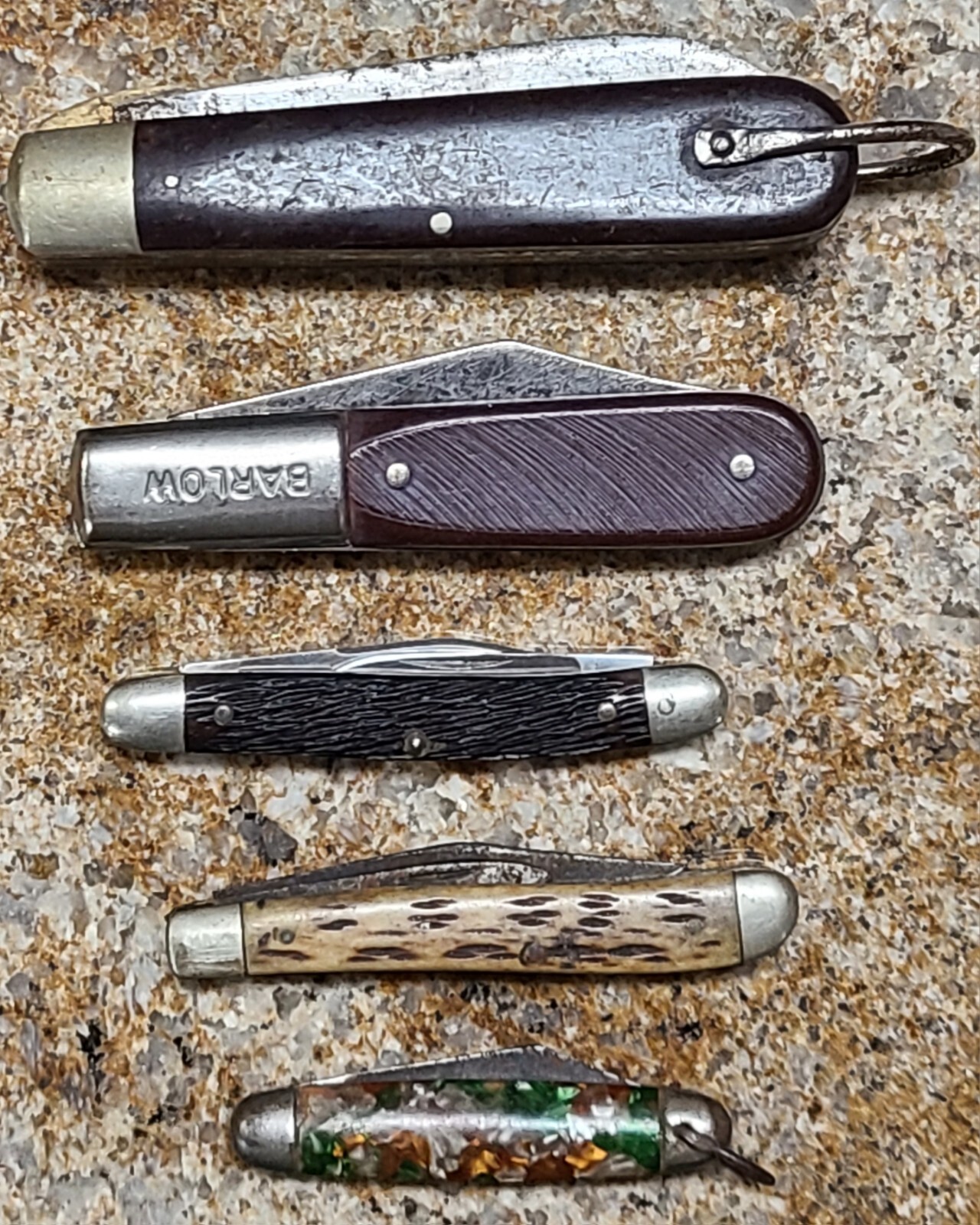 Lot Of 5 Vintage/ Antique Pocket Knives. HAMMER BRAND, BARLOW, QUEEN, M