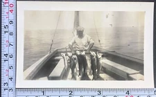 Fisherman York Harbor Maine Stringer Large Fish BW Photo Snapshot