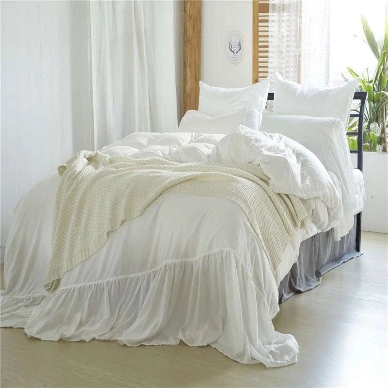 Washed Edge Ruffle Duvet Cover Quilt Set with Pillow Cases American Size Comfy - Image 3 of 4