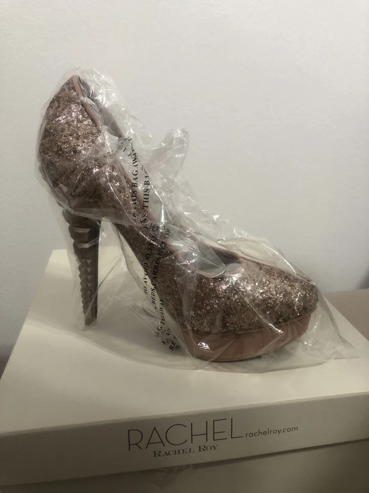 Zapatos de salón Rachel Roy brillantes con plataforma tacones champán/oro rosa talla 5,5 Foto 2 de 4
