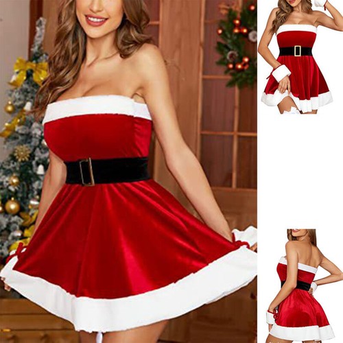 Costume Natalizio Donna Cosplay Set A-Line Outfit Vestire Babbo Natale Vestito Vacanze - Foto 1 di 15